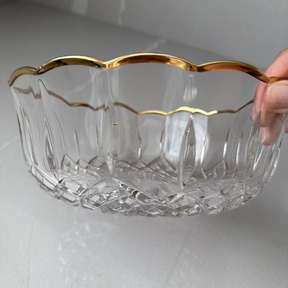 Royal Crystal Rock RCR 9" Opera Bowl 24% Italian Lead Crystal Glass Gold Trim - Picture 3 of 8